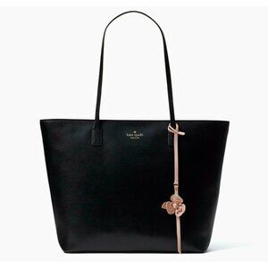S Kate Spade Karla Black Smooth Leather Tote Flower WKRU5716 Felicity NWT $329